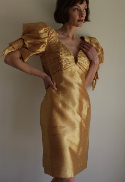 Vintage Gold Lamé Pleated Dress
