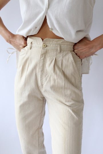 Vintage Sand Stripe Pleated Trouser