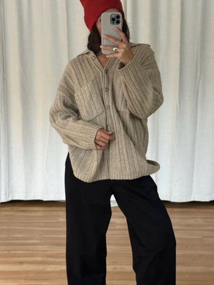 Vintage Oat Collared Wool Henley