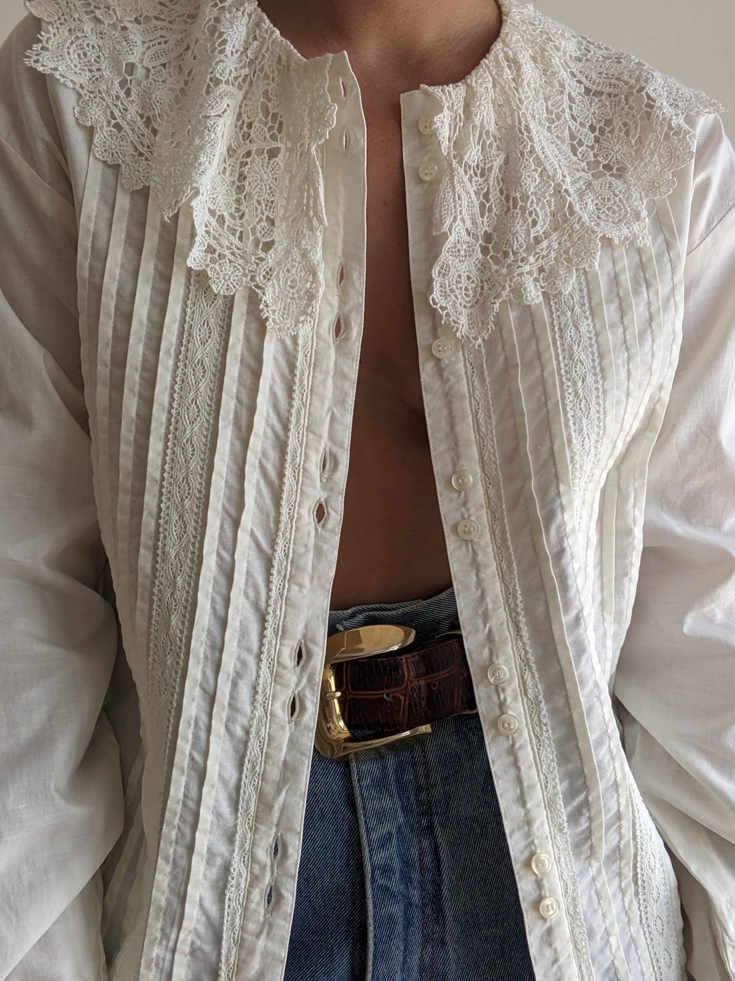 Vintage Lace-Collared Ivory Blouse