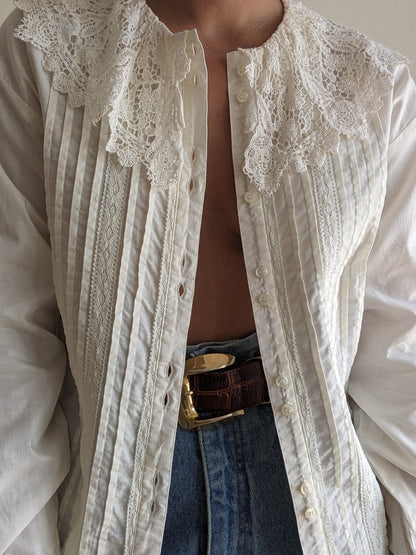 Vintage Lace-Collared Ivory Blouse