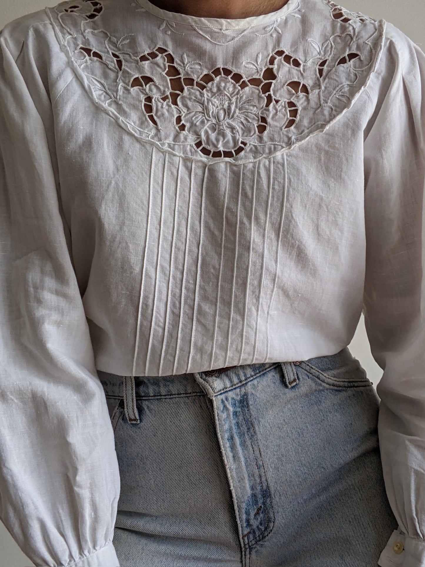 Vintage Ivory Linen Lace Blouse
