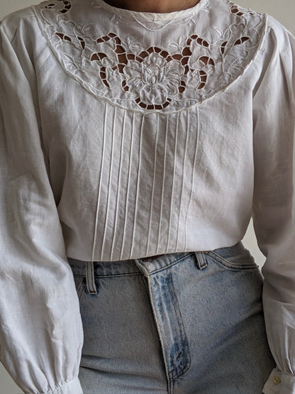 Vintage Ivory Linen Lace Blouse