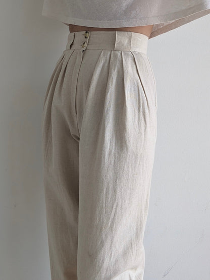 Vintage Natural Pleated Linen Trousers