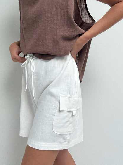 Vintage White Linen Cargo Shorts