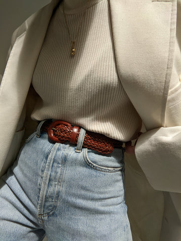 Vintage Cognac Braided Leather Belt