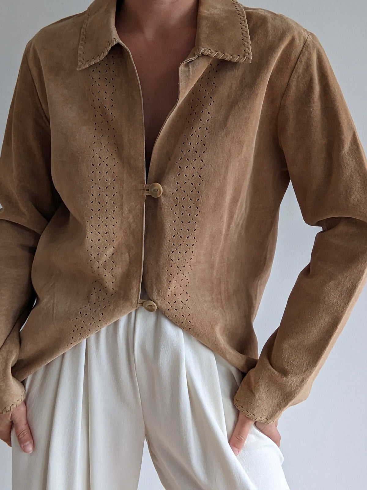 Vintage Eyelet Suede Rouleau Jacket