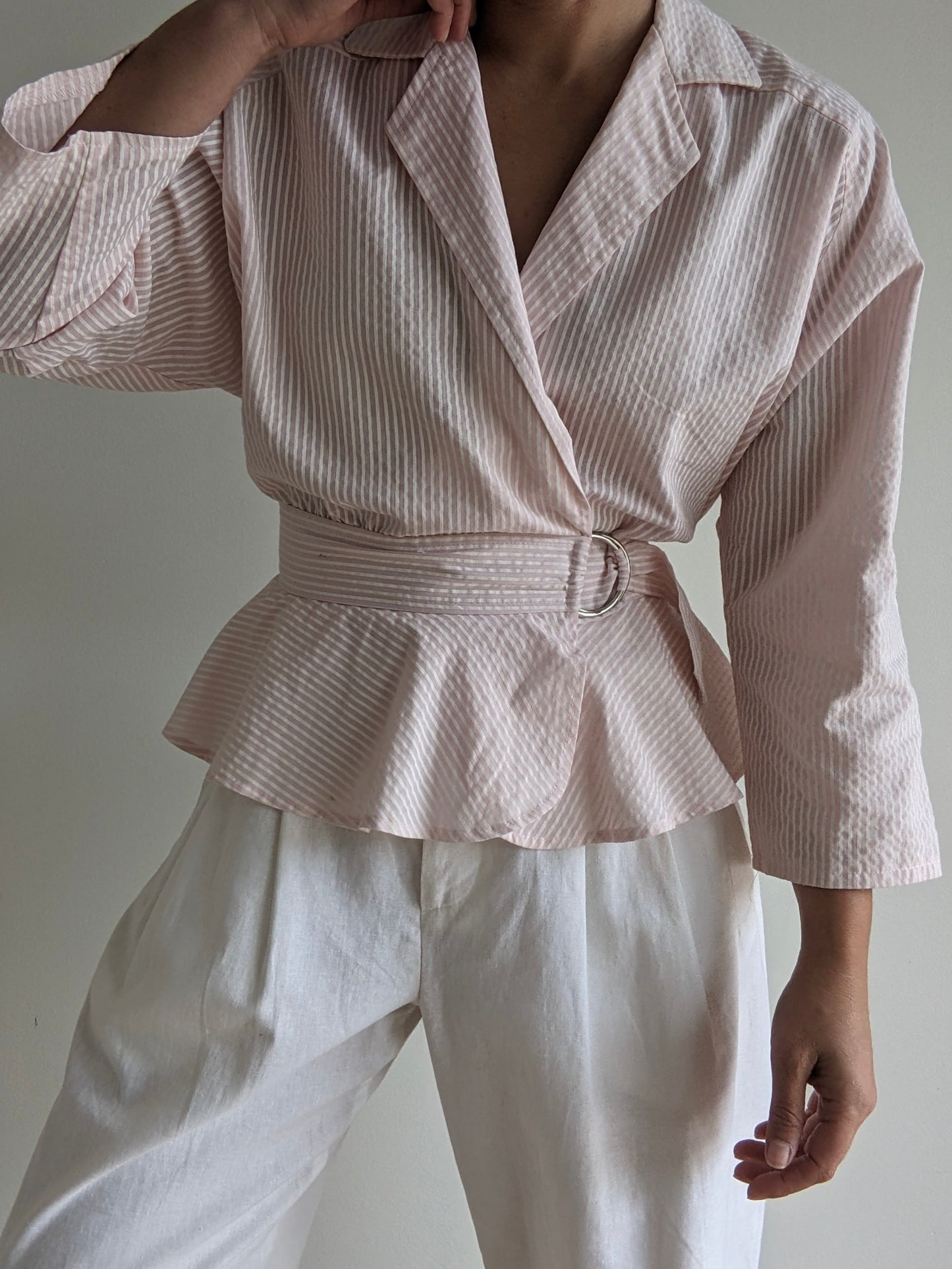 Lovely Vintage Striped Peplum Wrap Blouse