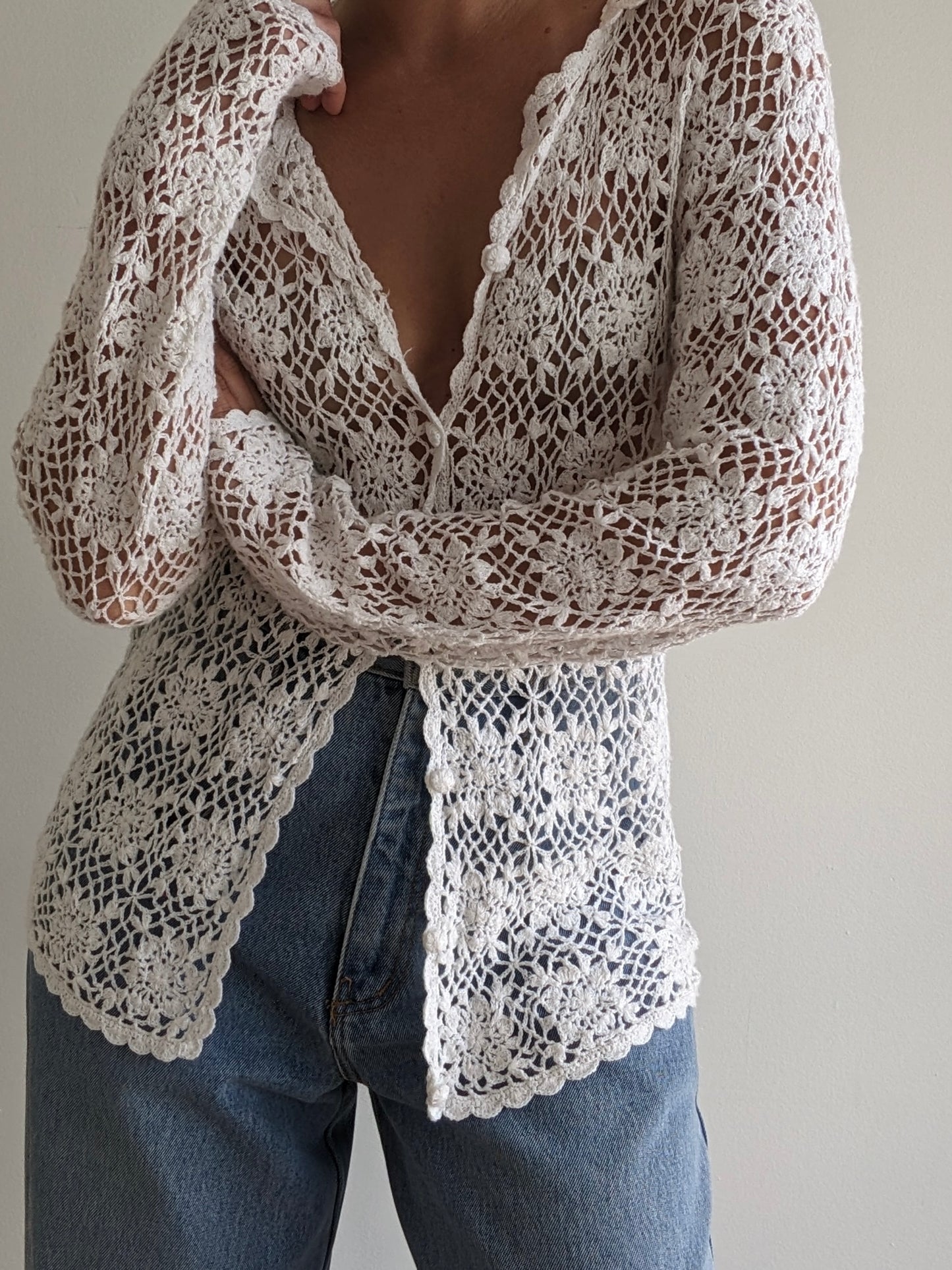 Vintage Ivory Crocheted Cardigan