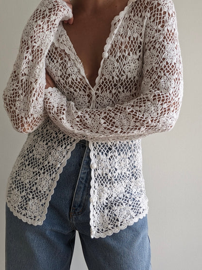 Vintage Ivory Crocheted Cardigan
