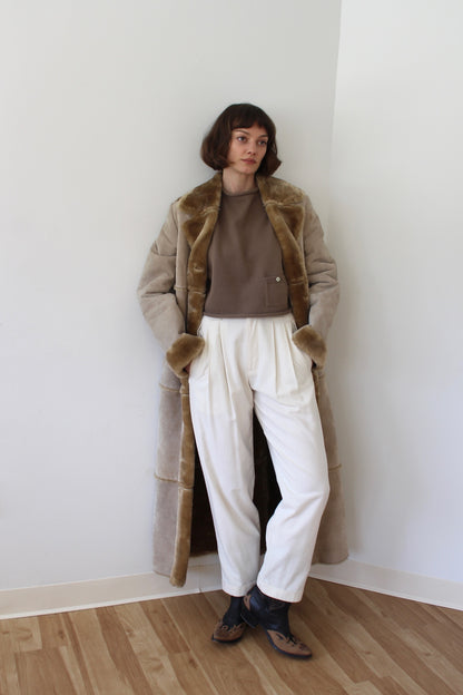 Vintage Sand Suede & Faux Fur Lined Coat