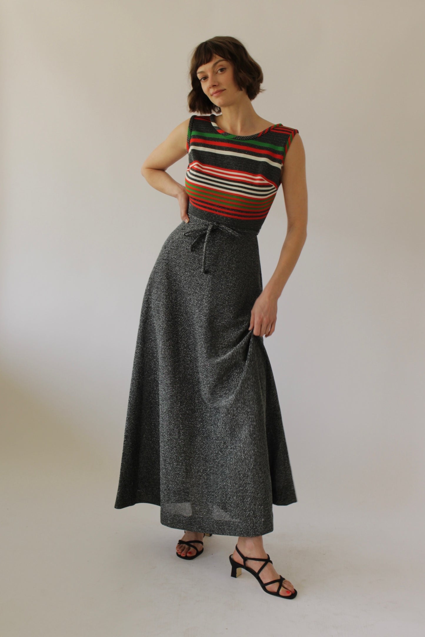 Amazing Vintage Striped Metallic Maxi Dress