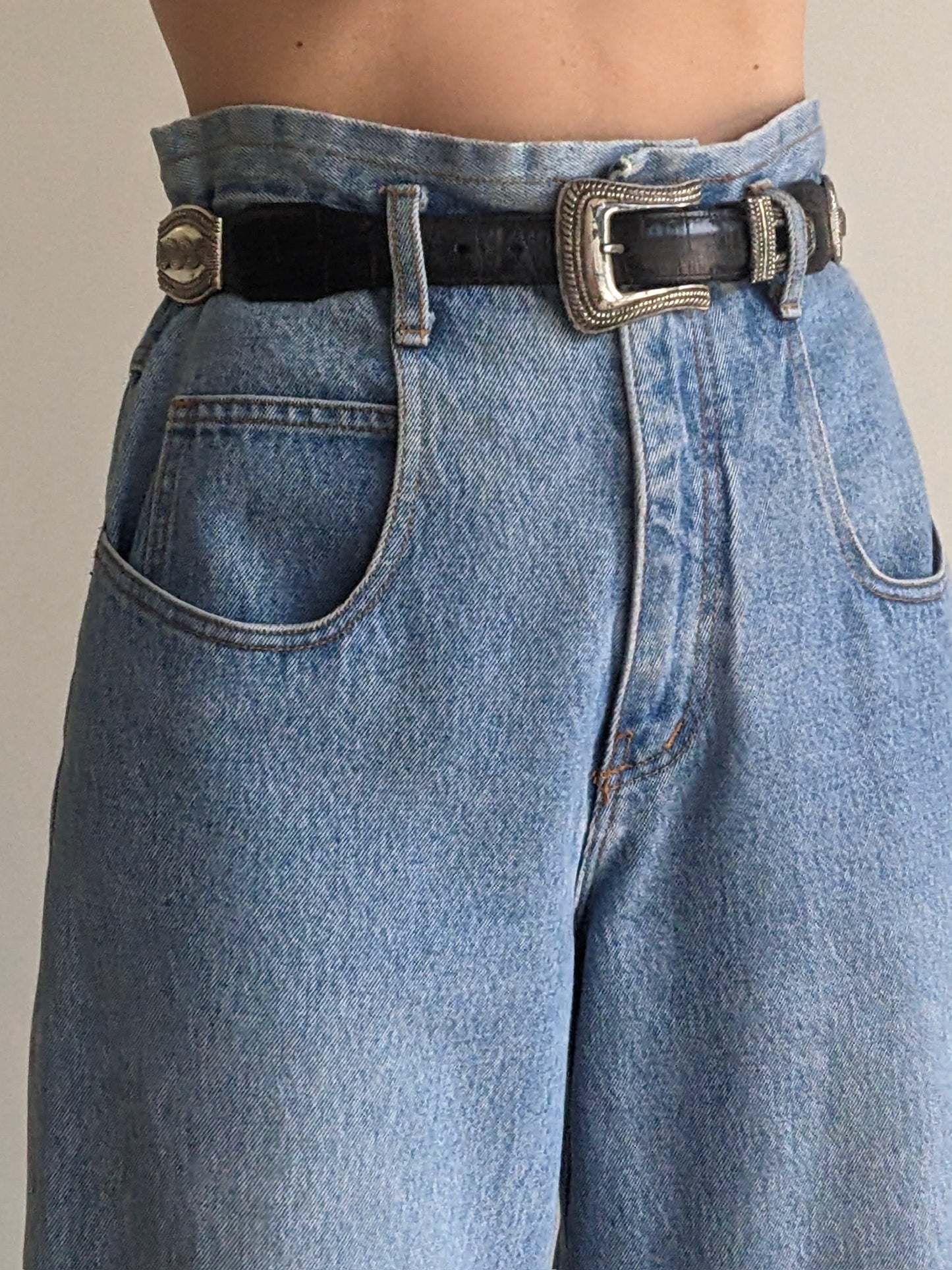 Vintage Silver Hardware & Black Leather Belt