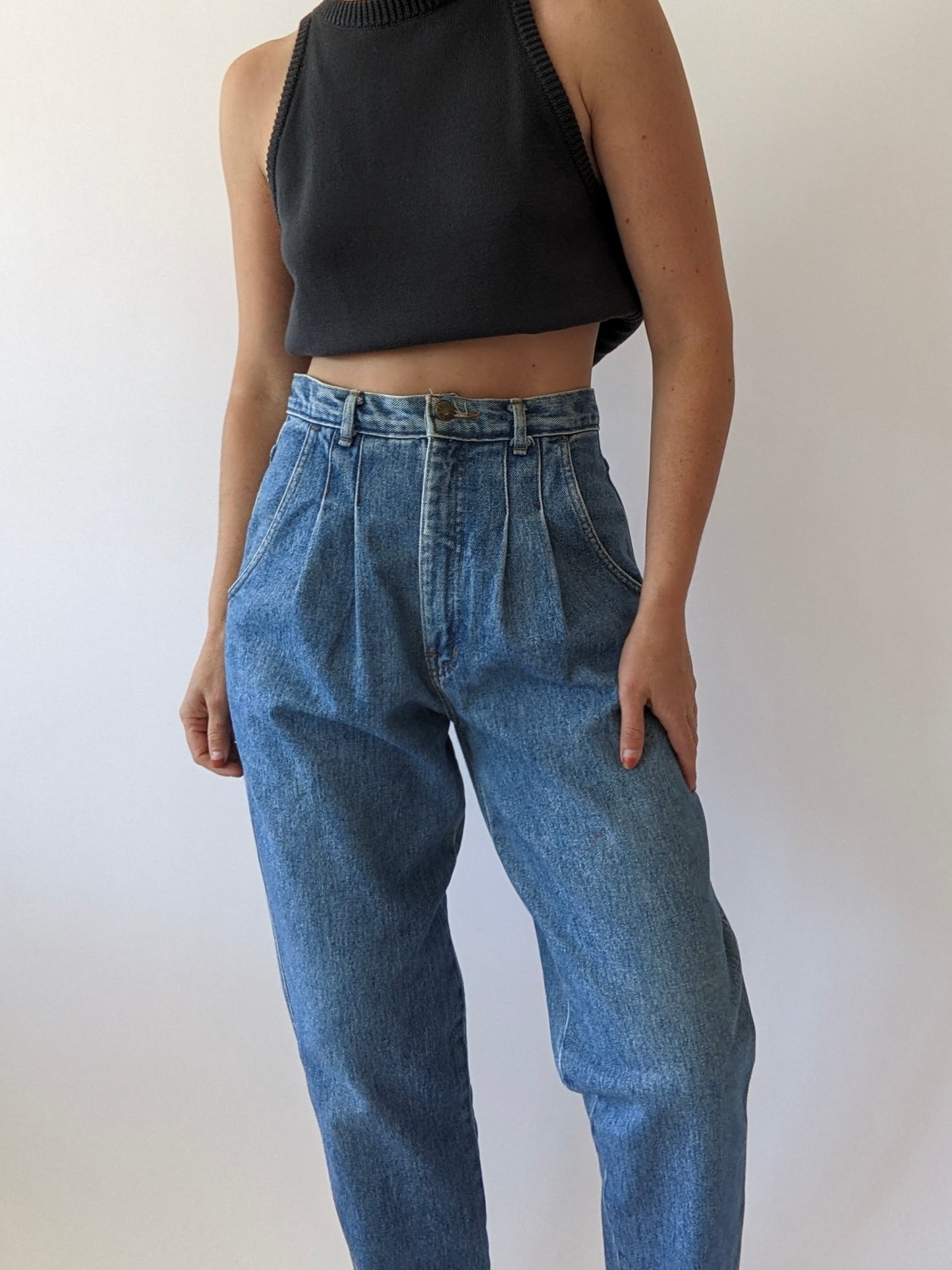 Vintage Pleated High-Rise Jeans