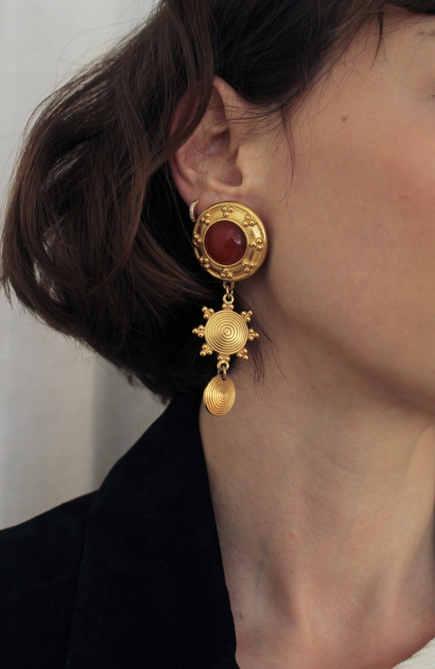 Statement Vintage Gold & Amber Tiered-Drop Earrings
