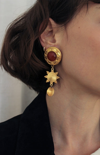Statement Vintage Gold & Amber Tiered-Drop Earrings