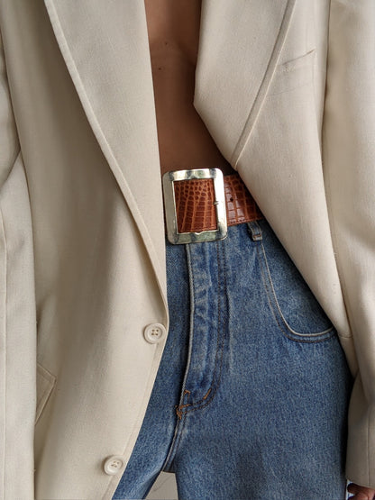 Favorite Vintage Wide Reptile-Embossed Leather Belt