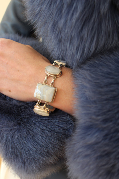 Amazing Vintage 925 Silver & Blue Lace Agate Bracelet