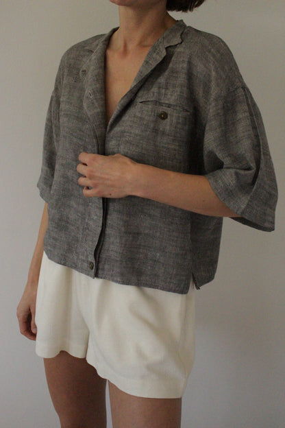 Vintage Smoke Boxy Linen Blouse