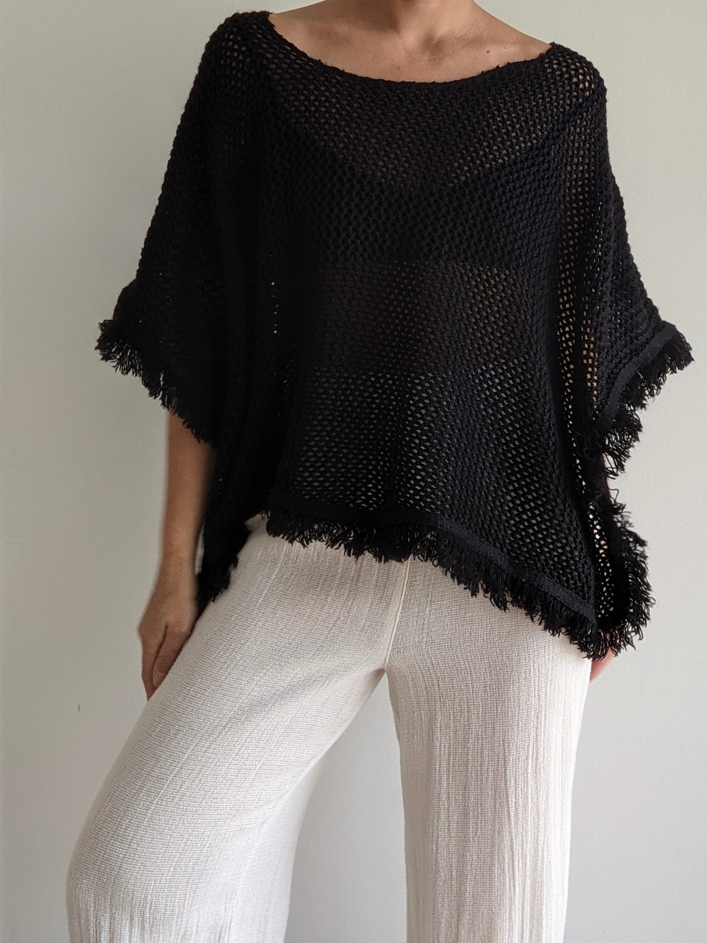 Vintage Onyx Woven Fringe Poncho