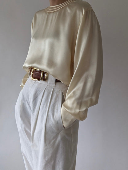Vintage Buttermilk Silk Charmeuse Blouse