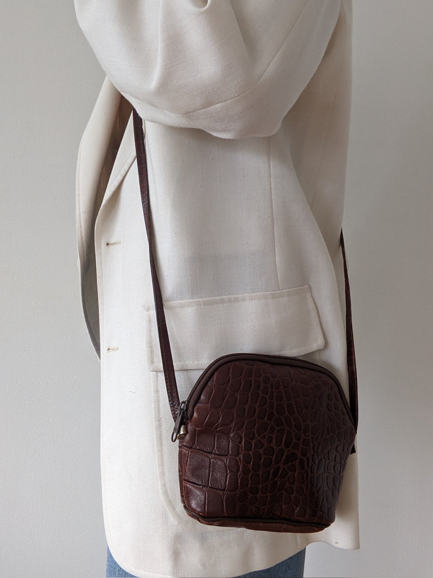 Vintage Croc-Embossed Leather Crossbody Bag