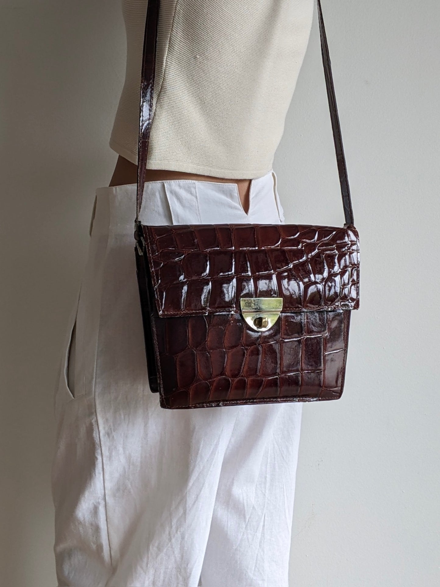 Vintage Croc-Embossed Patent Purse
