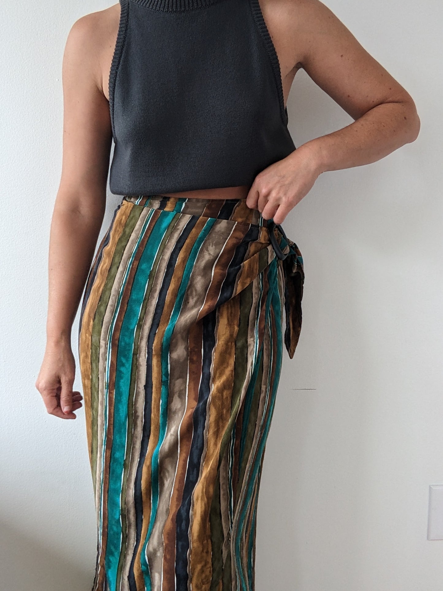 Vintage Striped Silk Wrap Skirt