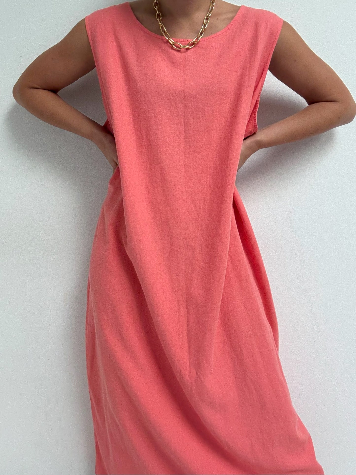 Vintage Salmon Linen Market Dress