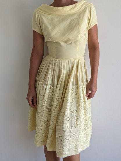 Vintage Butter Yellow Lace Dress