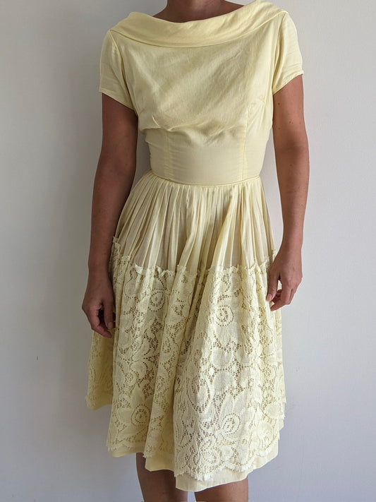 Vintage Butter Yellow Lace Dress