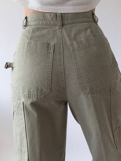Vintage Stone Pleated Cargo Trousers