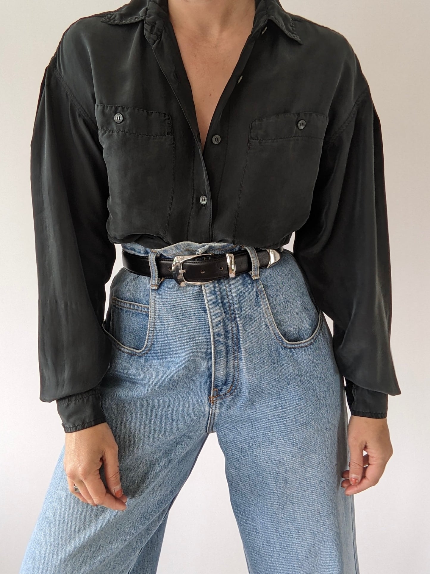 Vintage Black Washed Silk Blouse