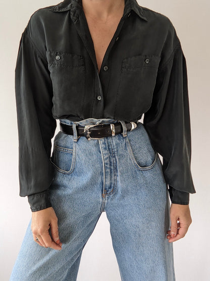 Vintage Black Washed Silk Blouse