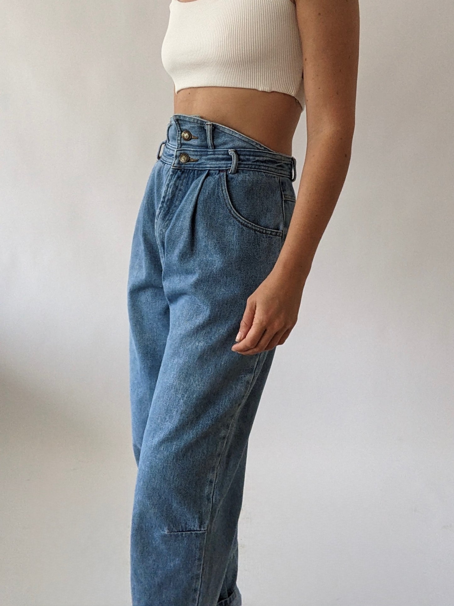 Vintage Pleated High-Rise Denim