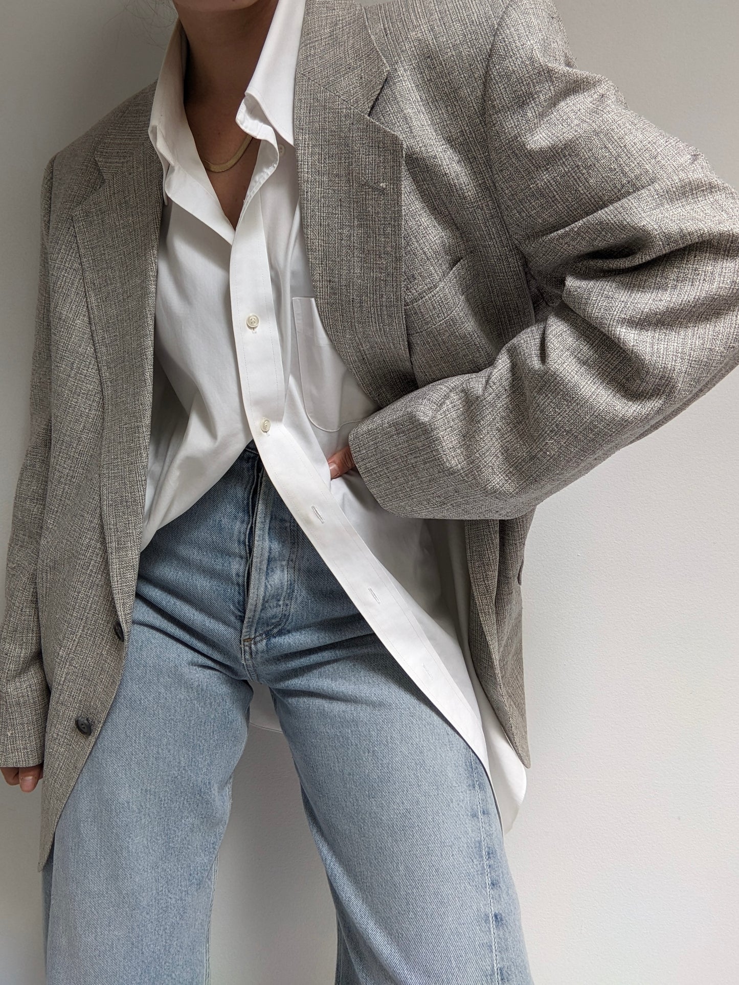 Vintage Dove Grey Woven Silk Blazer