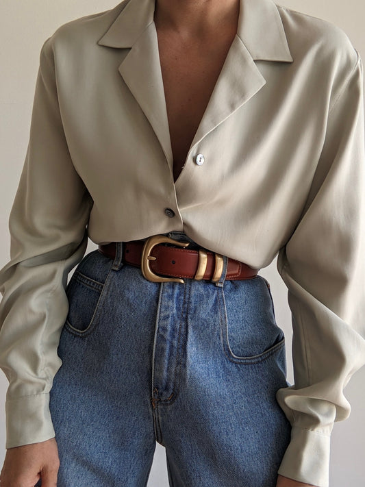 Vintage Oyster Silk Twill Blouse