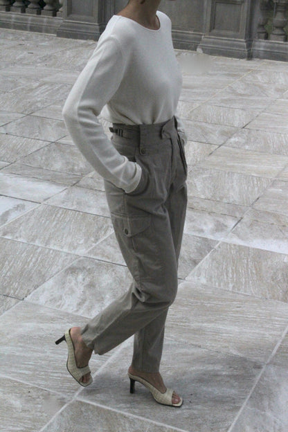 Vintage Pleated Cotton Twill Cargo Pants