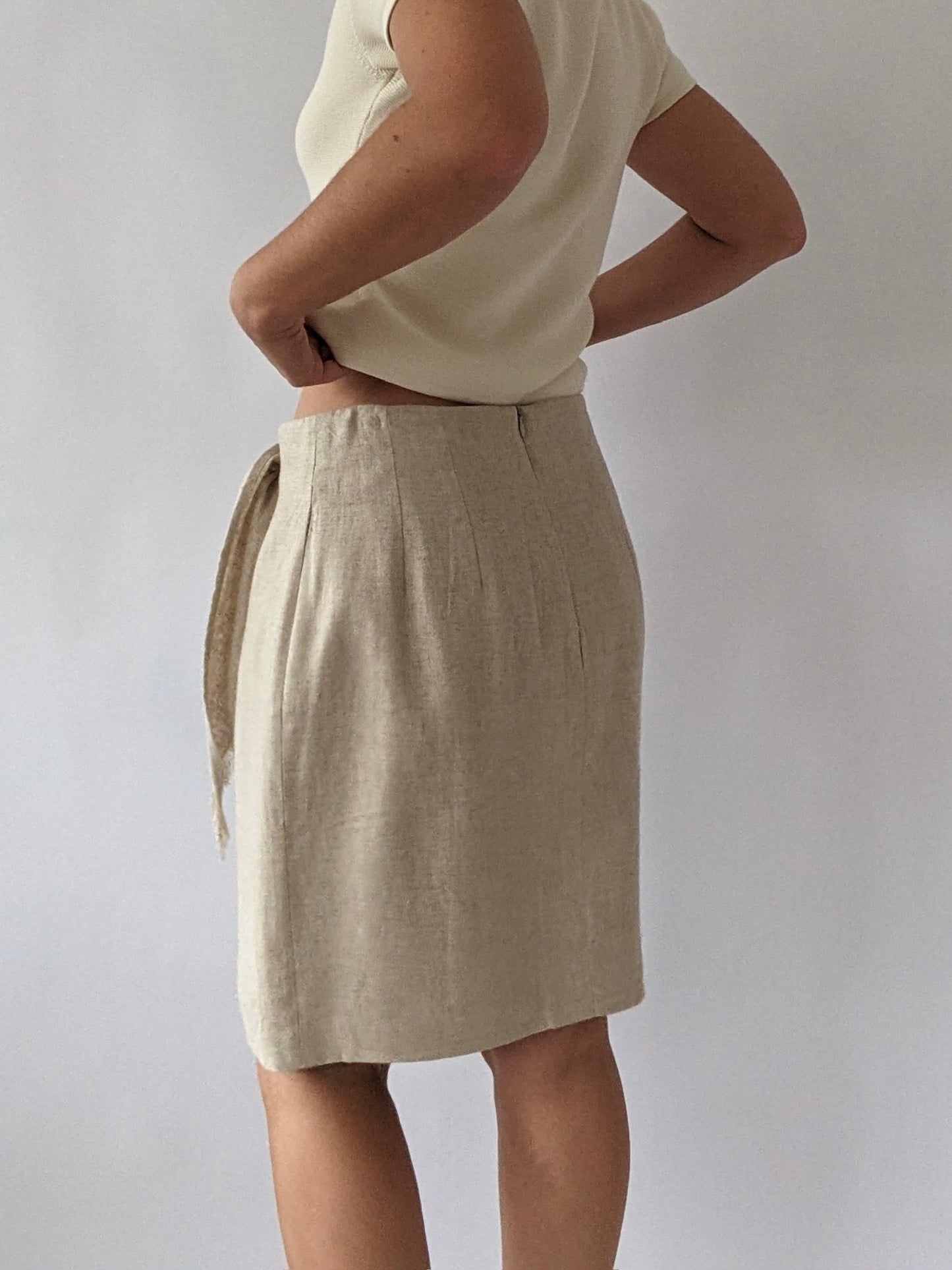 Vintage Wheat Linen Fringe Tie Skirt