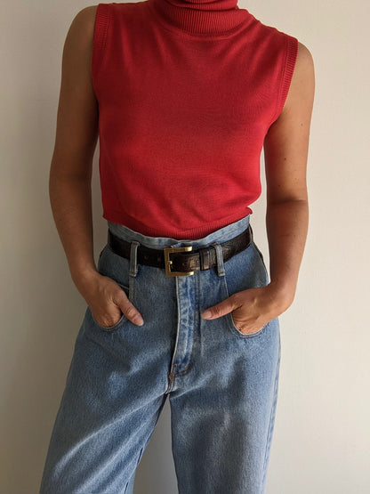 Vintage Chili Silk Cropped Turtleneck