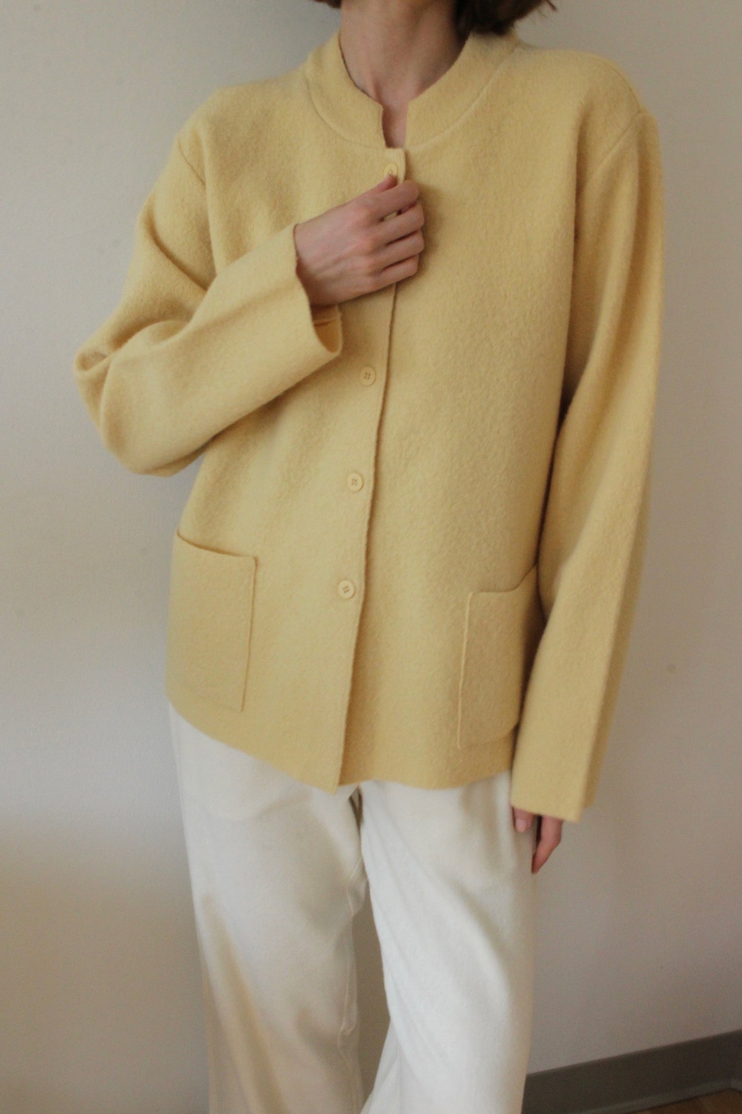Vintage Buttercream Wool Pocket Cardigan