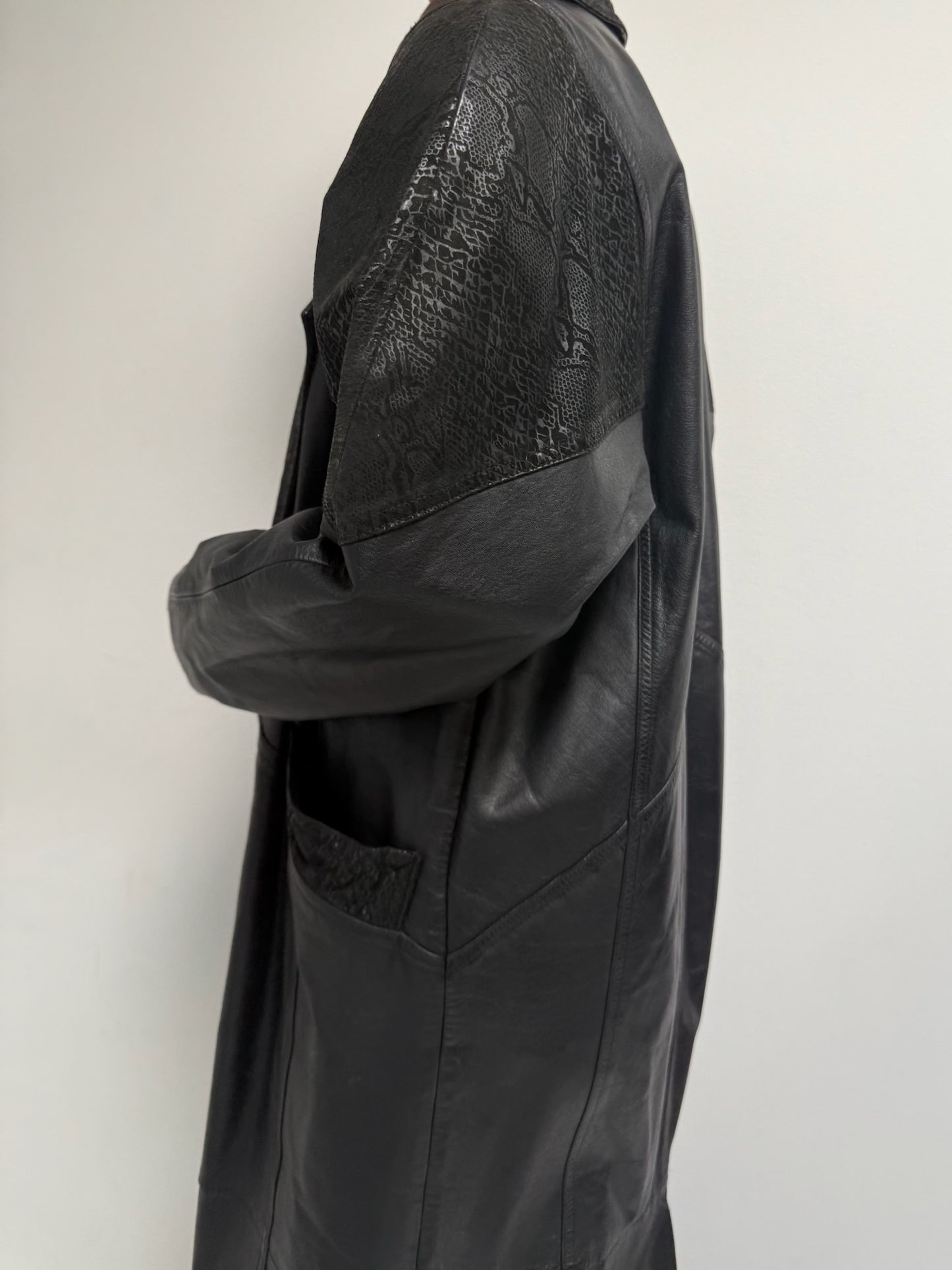 Bold Vintage Long Black Leather Coat