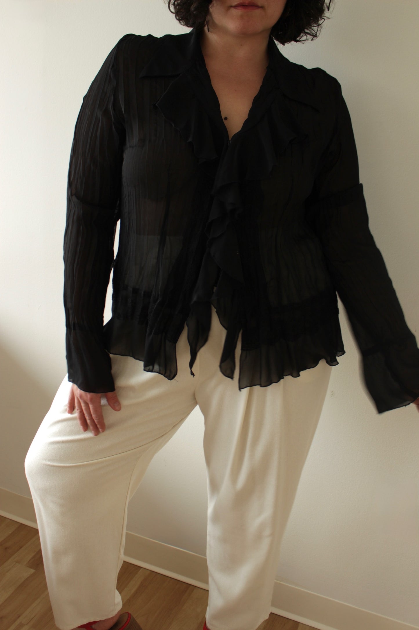 Vintage Onyx Ruffled & Lace Blouse