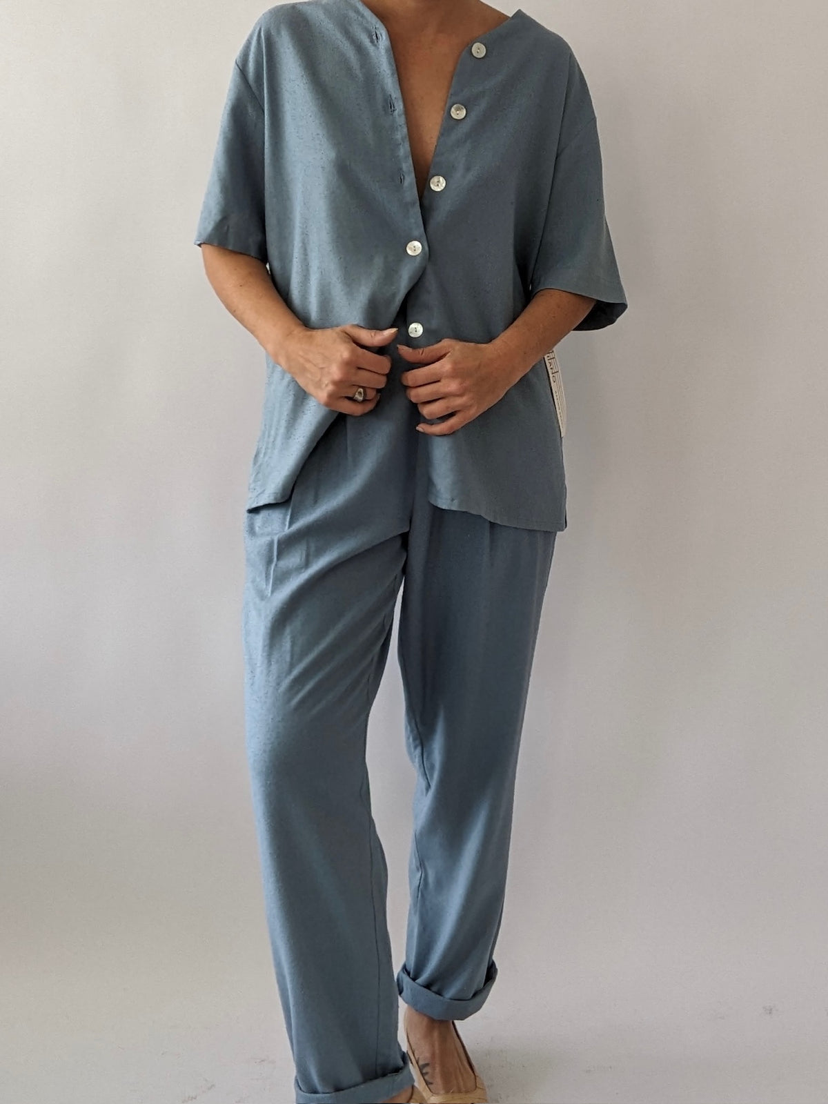 Vintage Sky Blue Raw Silk Pant Set
