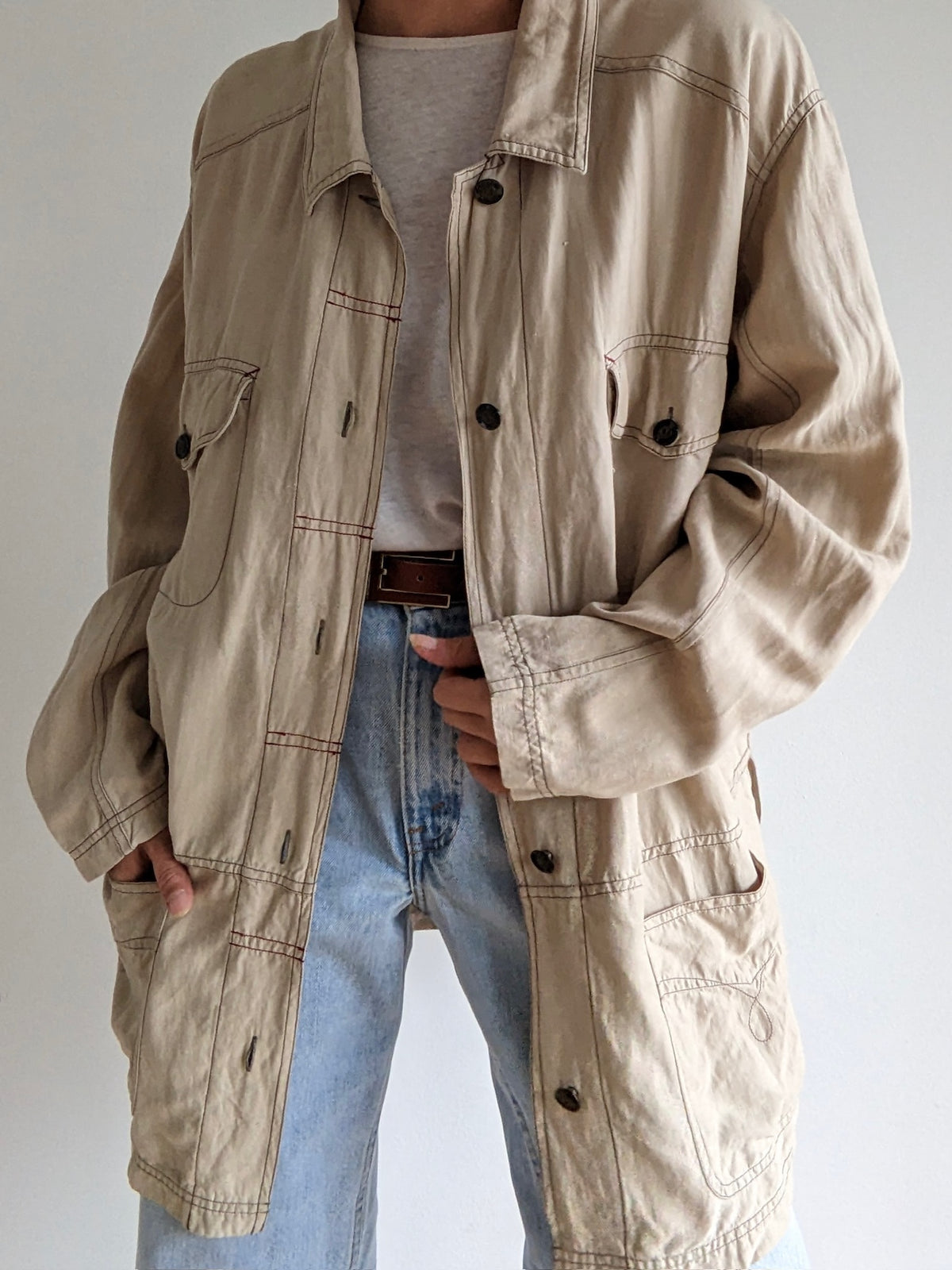 Vintage Sand Silk & Linen Chore Coat