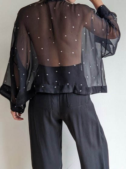 Vintage Sheer Polka Dot Silk Tie Top
