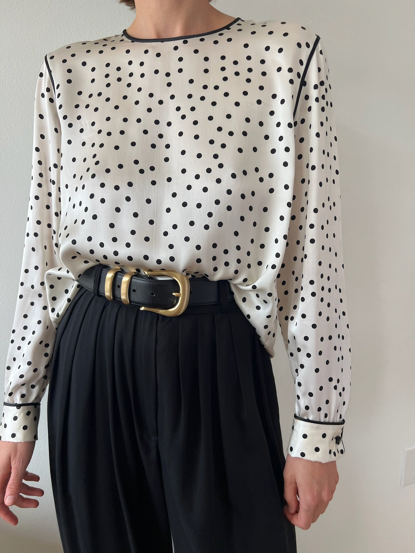 Vintage Polka Dot Silk Charmeuse Blouse