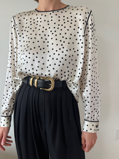 Vintage Polka Dot Silk Charmeuse Blouse