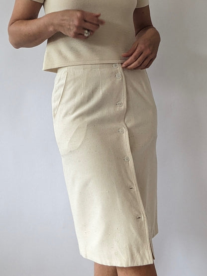 Vintage Cream Raw Silk Skirt