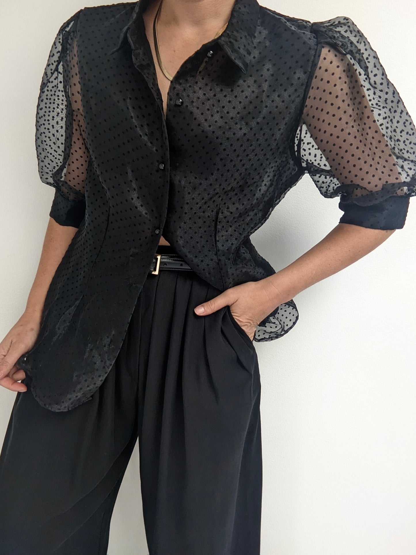 Beautiful Onyx Polka Dot Organza Blouse